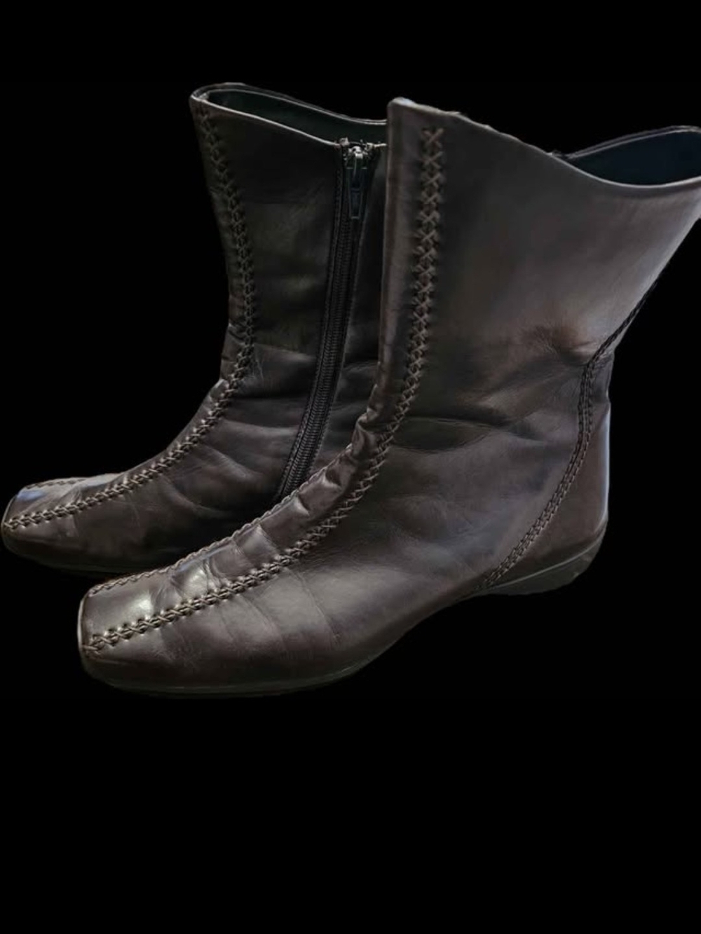 Paul Green Dark Brown Leather Ankle Boots with Whipstitch Detail